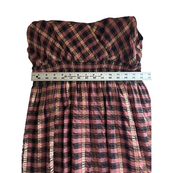 Vince Camuto Womens Sleeveless V Neck Pink Black Plaid Maxi Dress M - Picture 6 of 6